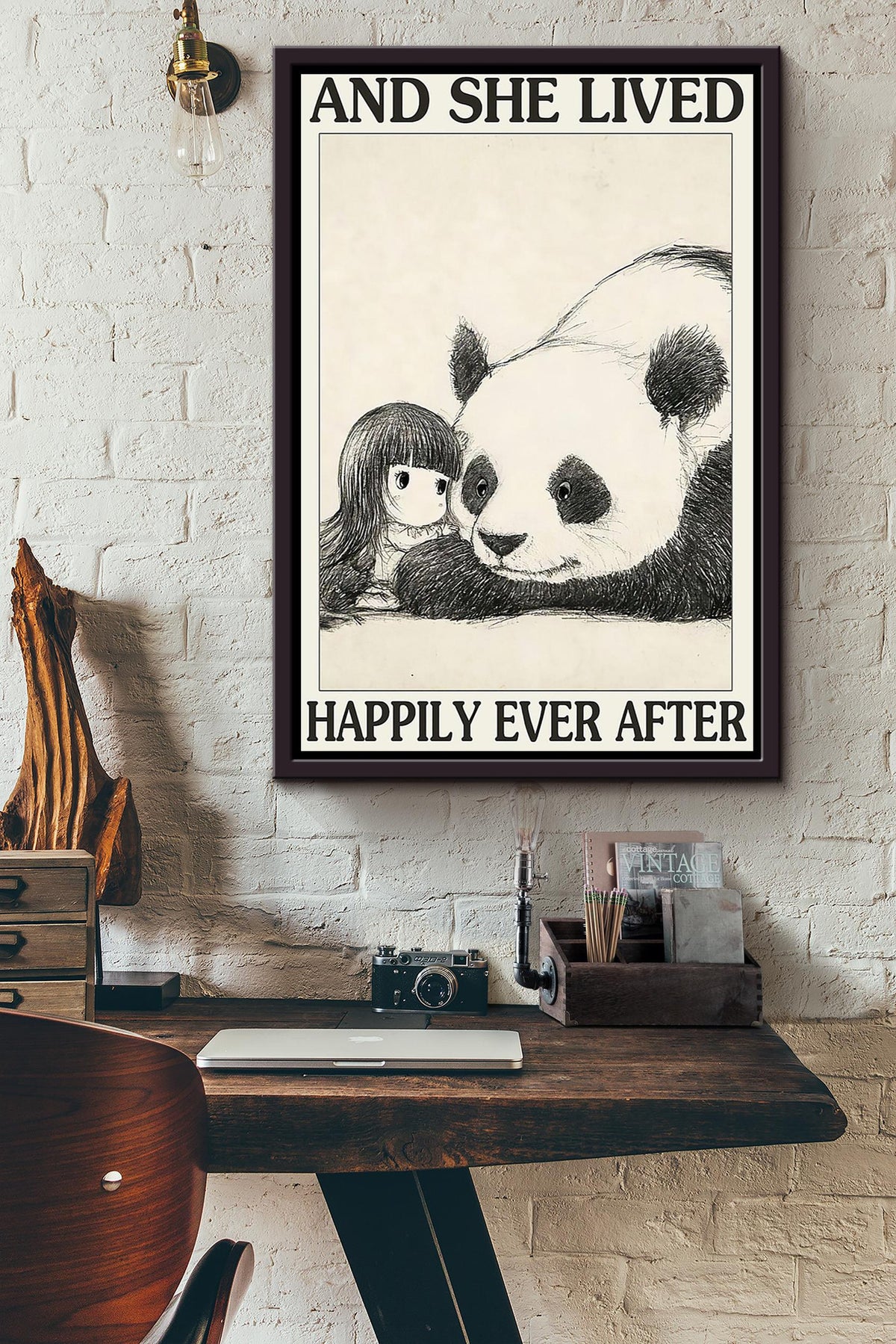 Little Girl With Panda Lived Happily Ever After Gift For Chinese Panda Lover Home Decor Framed Canvas