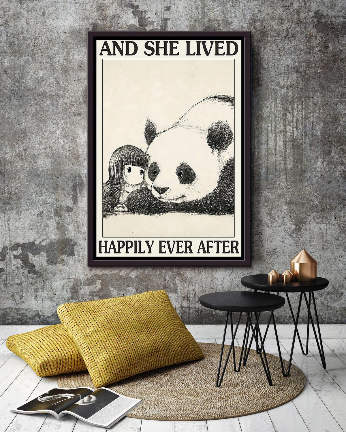 Little Girl With Panda Lived Happily Ever After Gift For Chinese Panda Lover Home Decor Framed Canvas