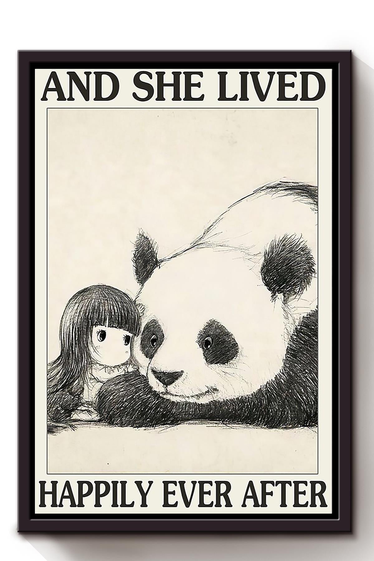 Little Girl With Panda Lived Happily Ever After Gift For Chinese Panda Lover Home Decor Framed Canvas