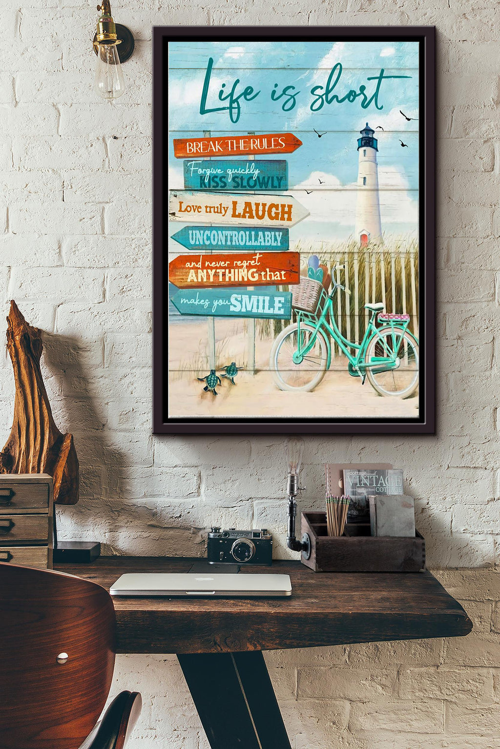 Life Is Short So Go Cycling Poster Framed Matte Canvas