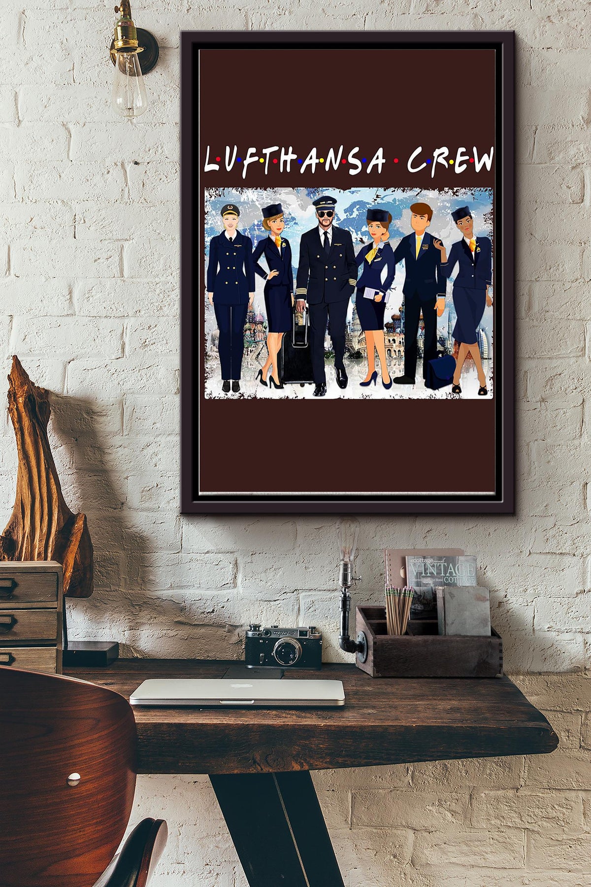 Lufthansa Crew Flight Attendants Poster - Aviation Wall Art Canvas - Gift For Girl Women Female Sky Lover Flight Attendants Pilot Airplane Lover Traveling Lover Framed Matte Canvas Framed Prints, Canvas