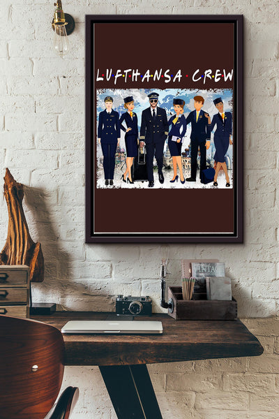 Lufthansa Crew Flight Attendants Poster - Aviation Wall Art Canvas - Gift For Girl Women Female Sky Lover Flight Attendants Pilot Airplane Lover Traveling Lover Framed Matte Canvas Framed Prints, Canvas