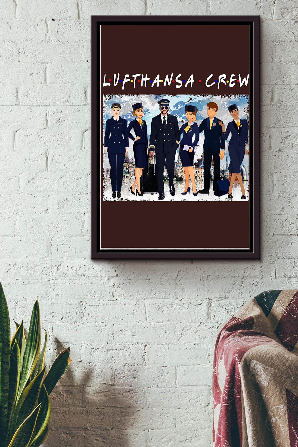 Lufthansa Crew Flight Attendants Poster - Aviation Wall Art Canvas - Gift For Girl Women Female Sky Lover Flight Attendants Pilot Airplane Lover Traveling Lover Framed Matte Canvas Framed Prints, Canvas