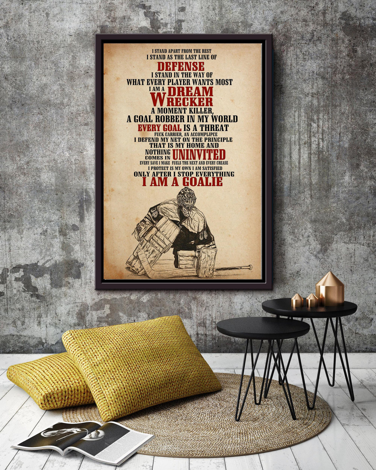 Goalie Motivation Quote Wall Art Gift For Hockey Player Framed Canvas Framed Prints, Canvas