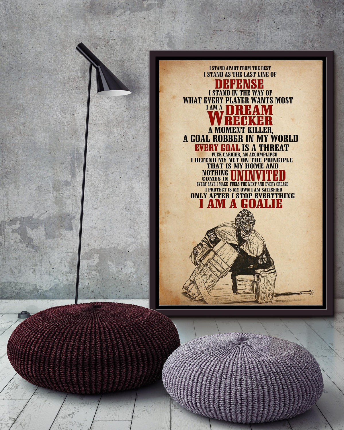 Goalie Motivation Quote Wall Art Gift For Hockey Player Framed Canvas Framed Prints, Canvas