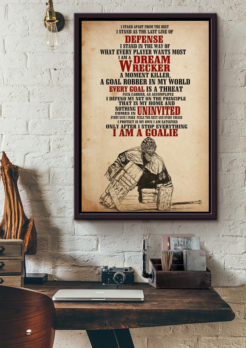 Goalie Motivation Quote Wall Art Gift For Hockey Player Framed Canvas Framed Prints, Canvas