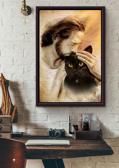 Jesus With Black Cat God Wall Art For Home Decor Gift for Cat  Lovers Christian Framed Matte Canvas Framed Prints, Canvas