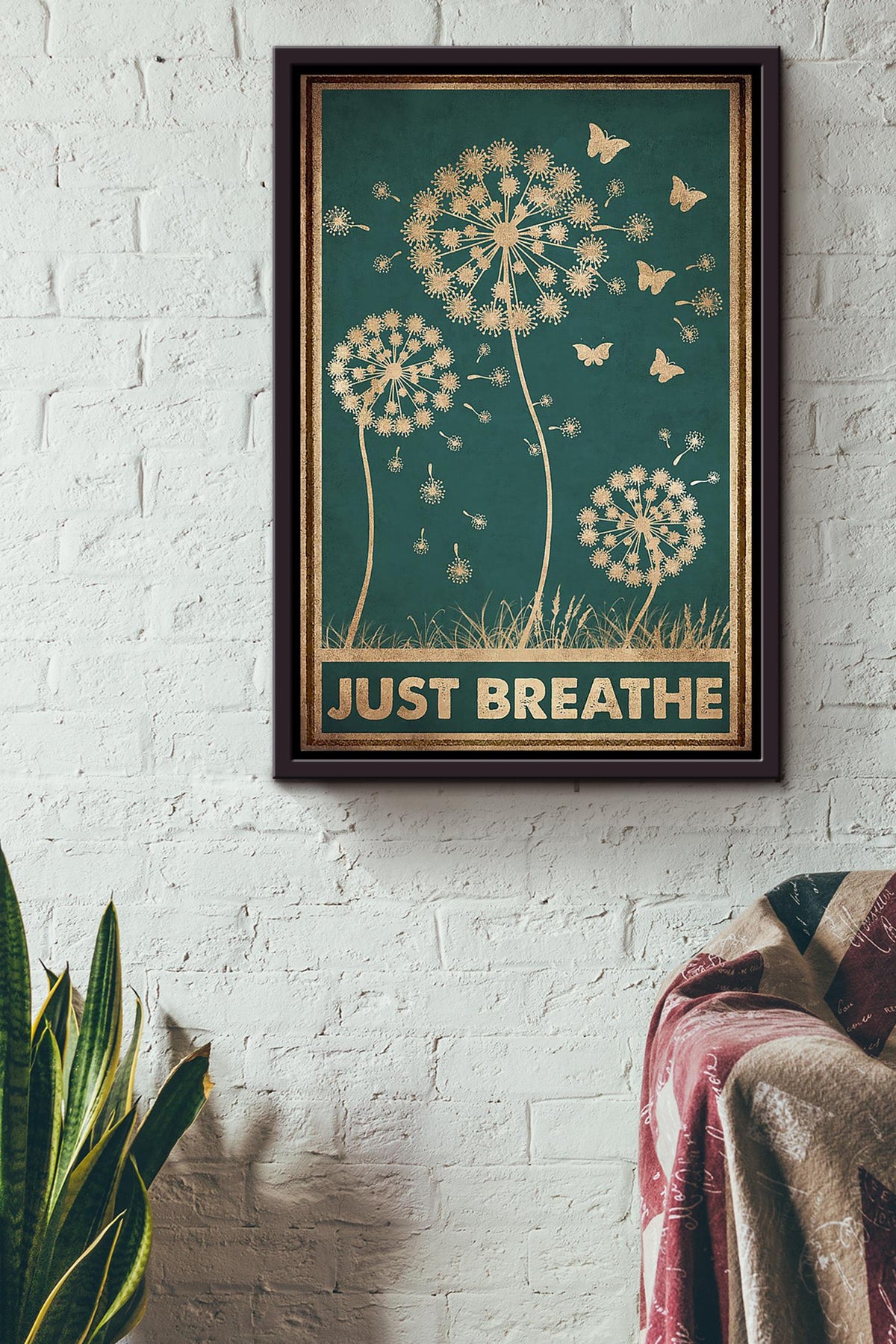 Just Breath Floral Wall Art Gift For Florist Flower Shop Farmhouse Decor Housewarming Framed Canvas Framed Prints, Canvas