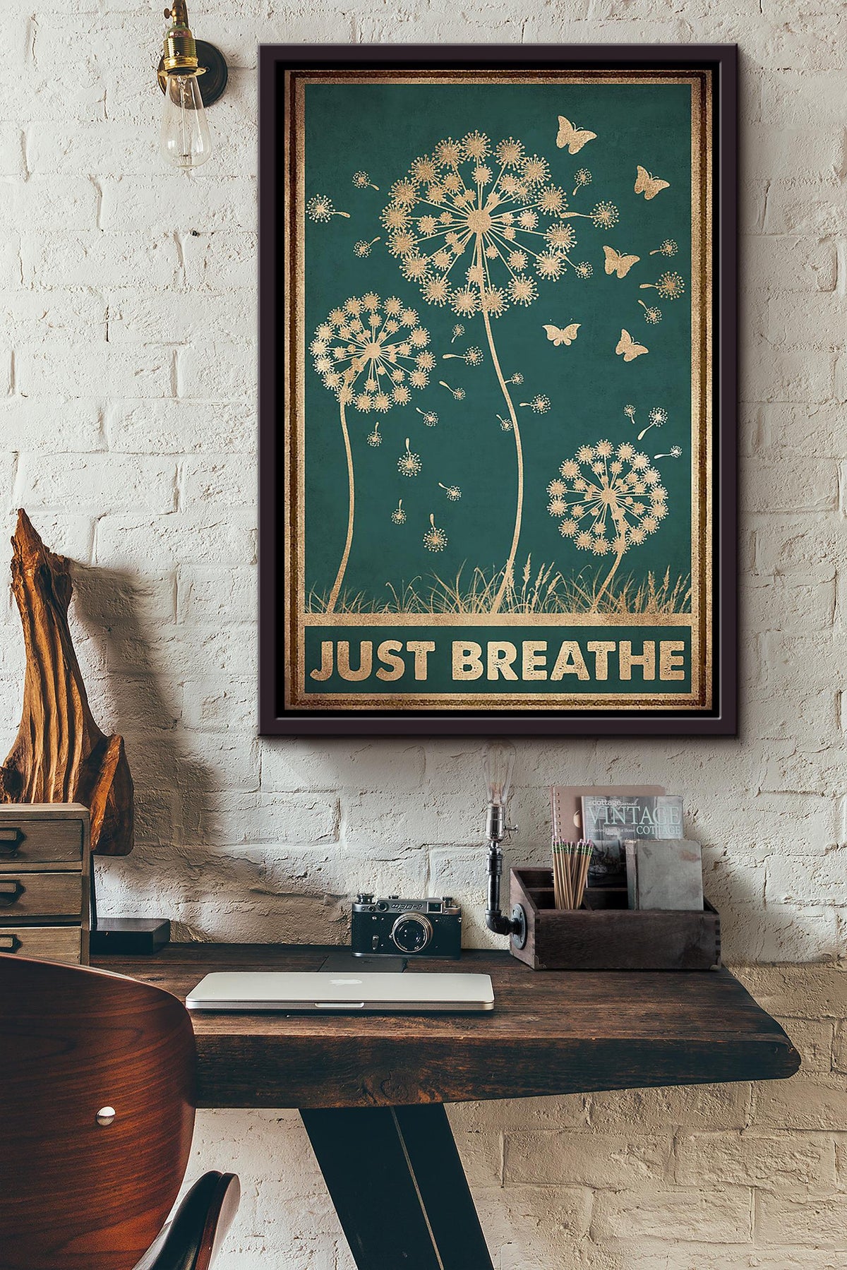 Just Breath Floral Wall Art Gift For Florist Flower Shop Farmhouse Decor Housewarming Framed Canvas Framed Prints, Canvas