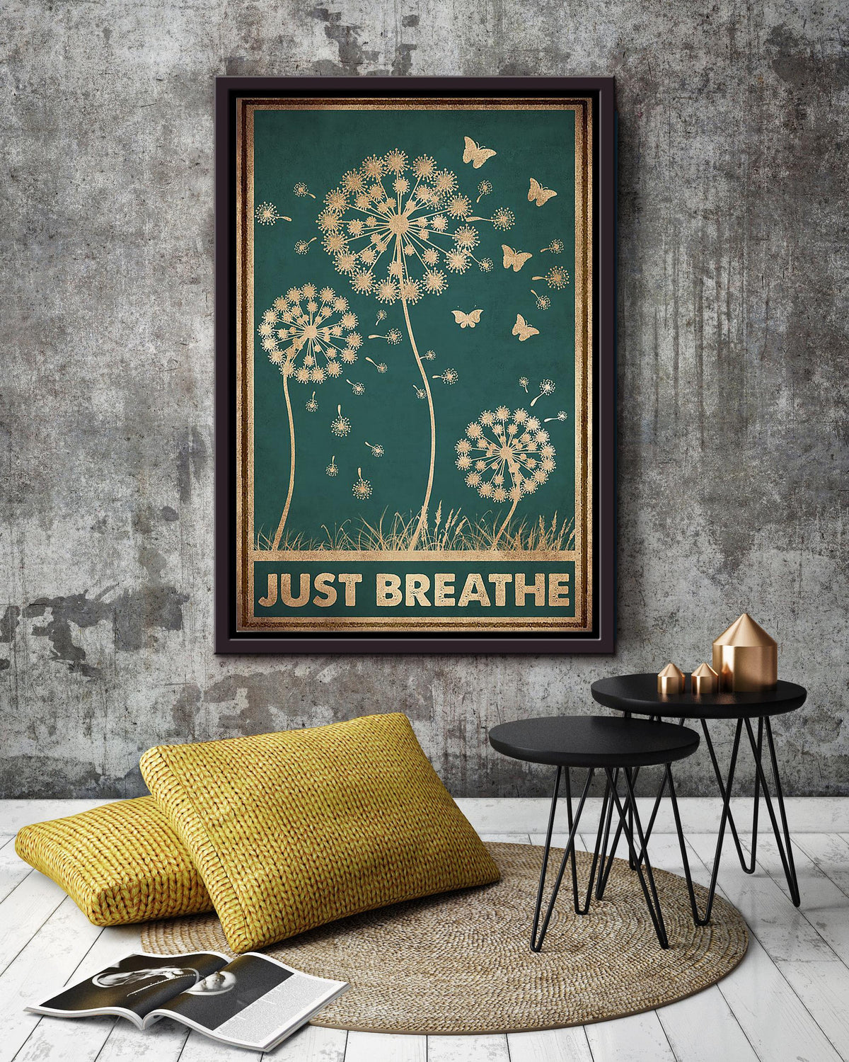 Just Breath Floral Wall Art Gift For Florist Flower Shop Farmhouse Decor Housewarming Framed Canvas Framed Prints, Canvas