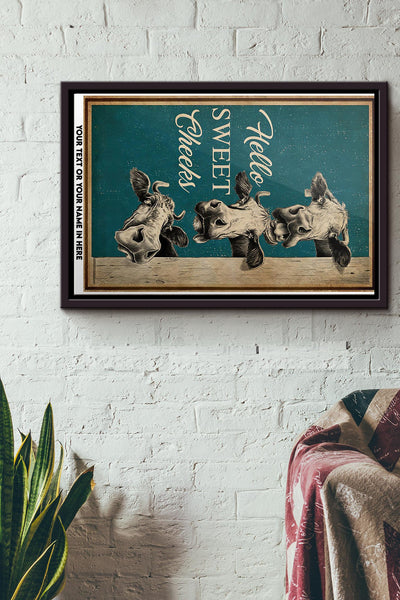 Hello Sweet Cheeks Cow Poster n Framed Matte Canvas