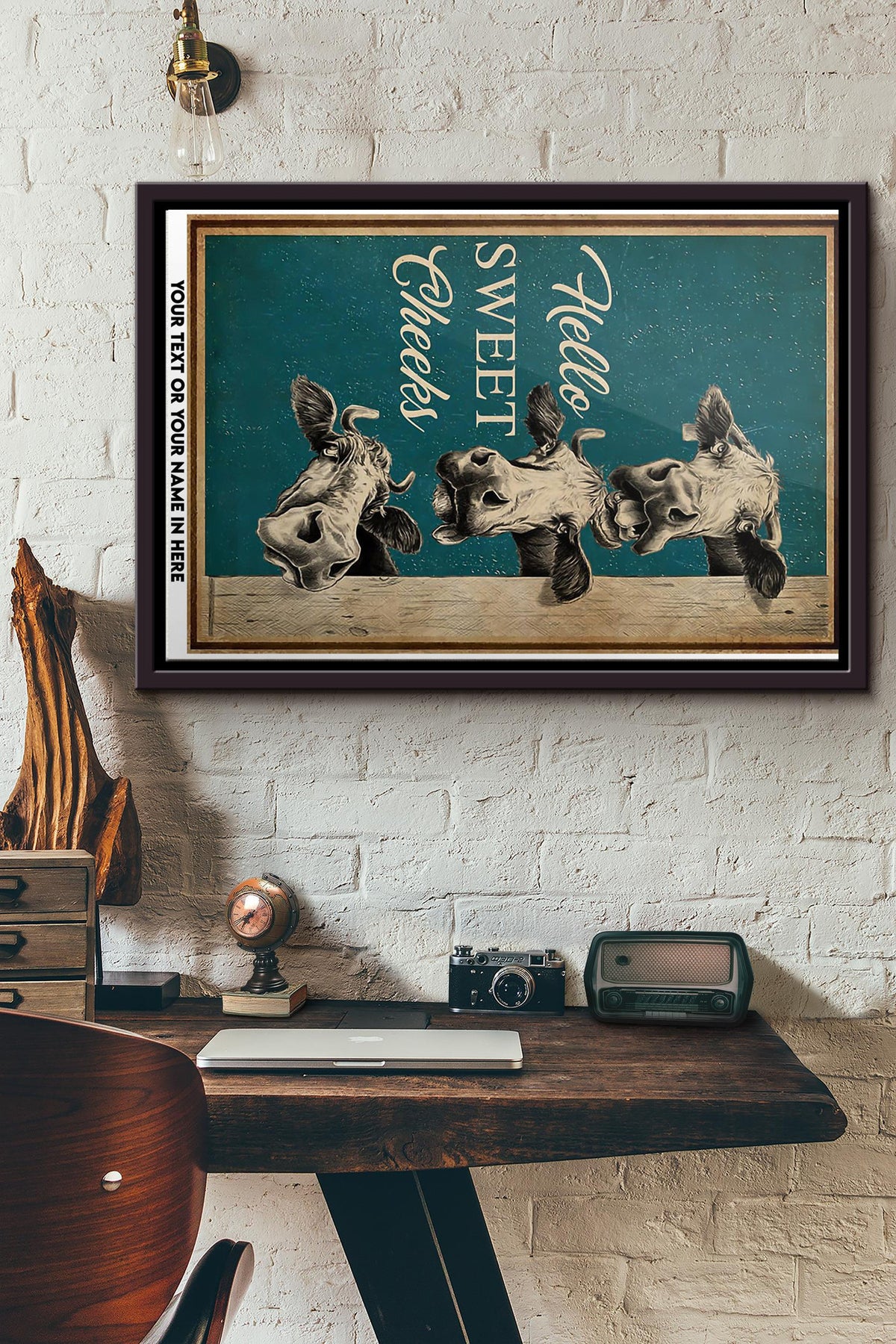 Hello Sweet Cheeks Cow Poster n Framed Matte Canvas