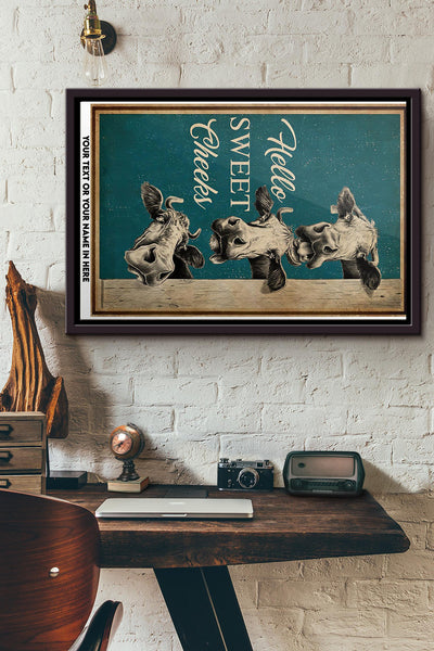 Hello Sweet Cheeks Cow Poster n Framed Matte Canvas