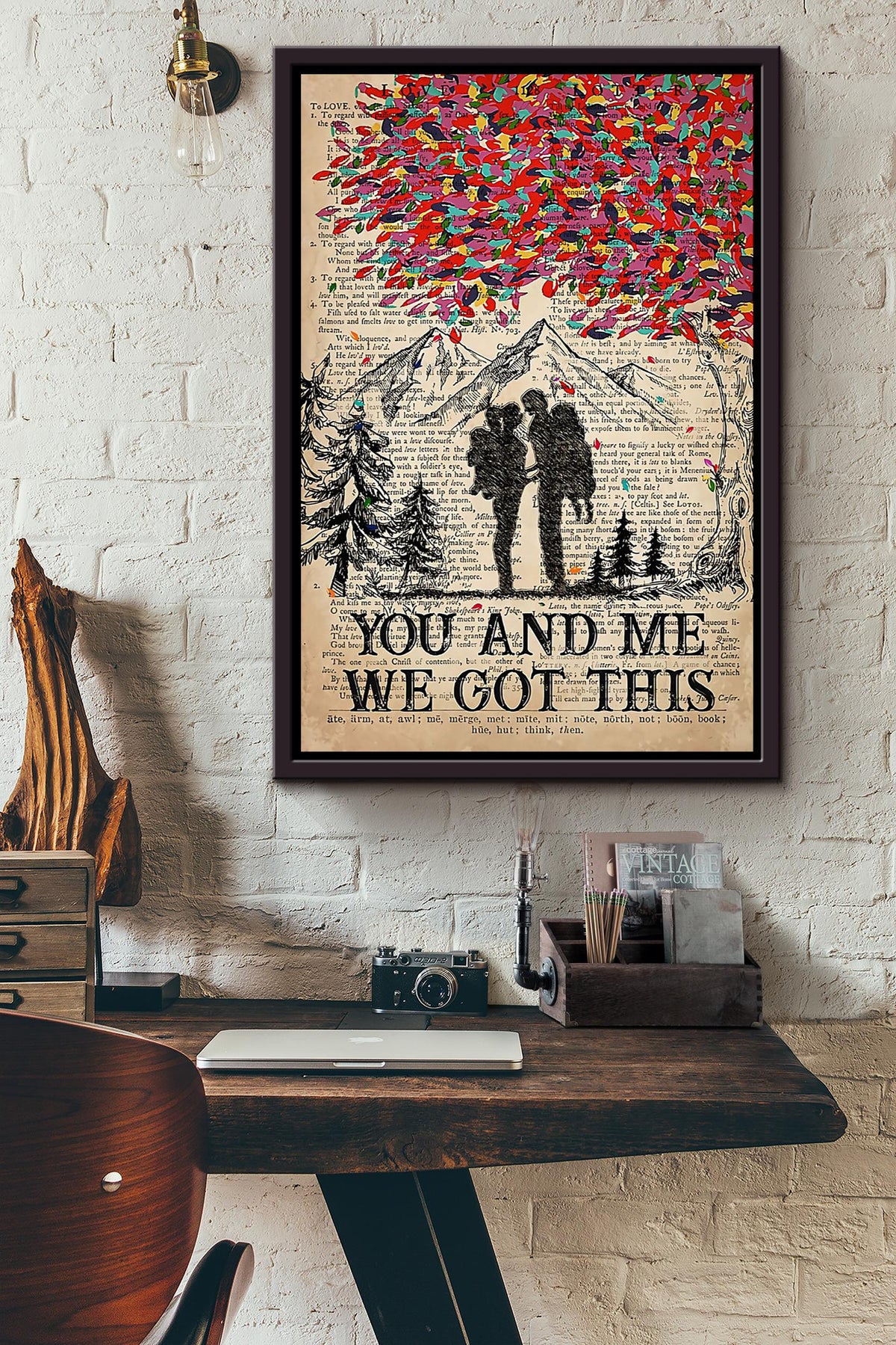 Hiking Couple You And Me We Got This Loving Quote Vintage Wall Art Gift For Valentine Wedding Anniversary Framed Canvas Framed Prints, Canvas