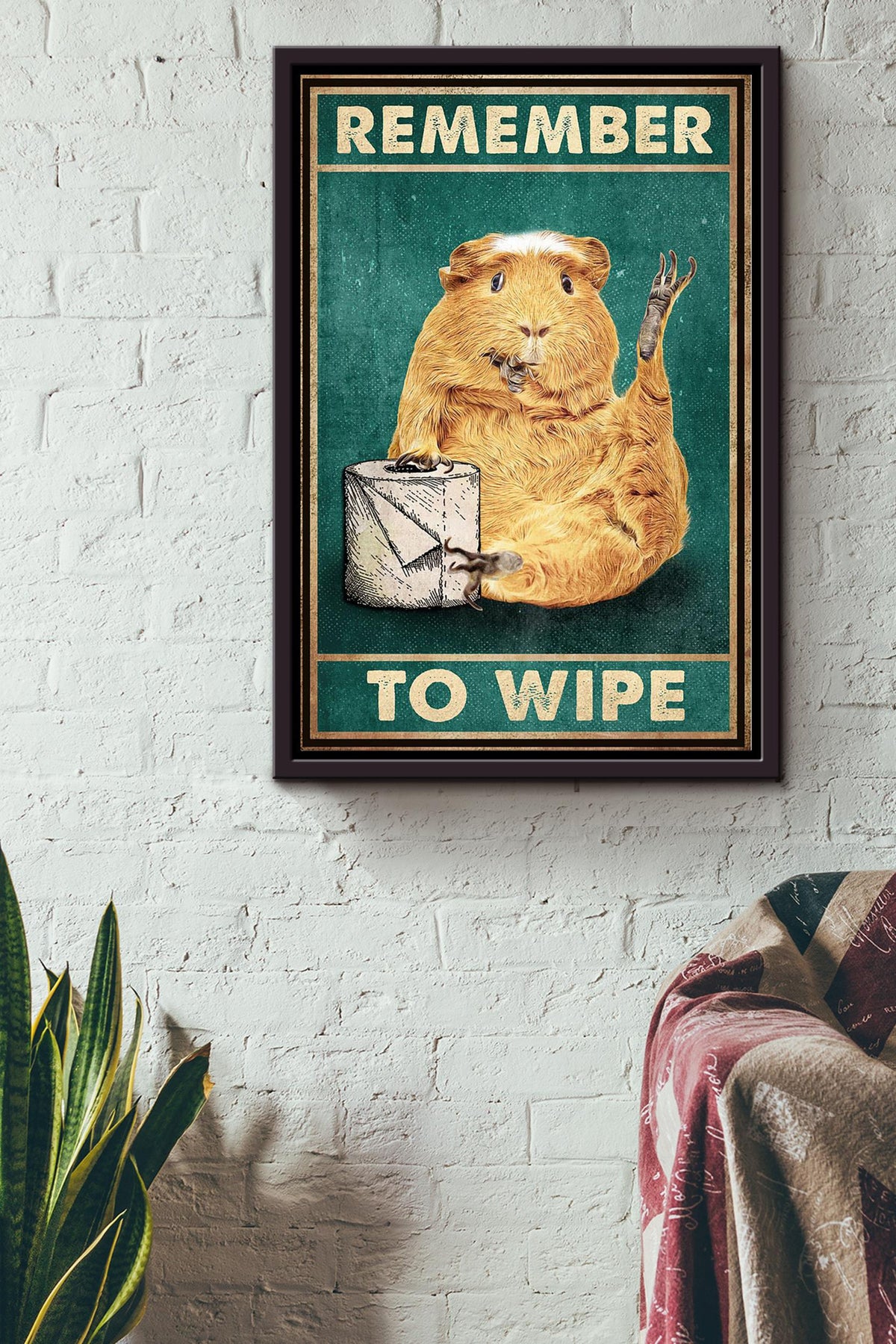 Hamster Funny Meme Remember To Wipe Gift For Hamster Lover Home Decor Housewarming Framed Canvas