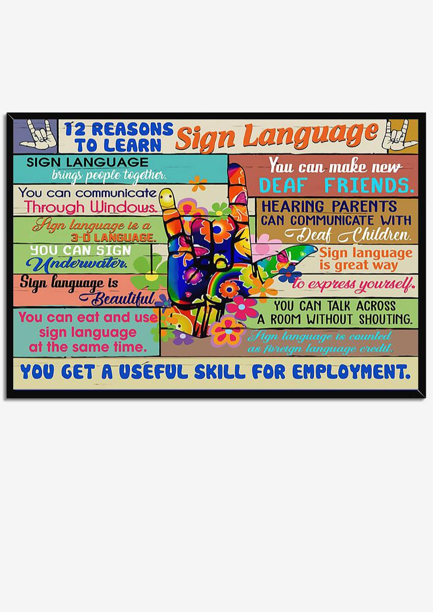 12 Reasons To Learn Sign Language Colorful Wall Art Gift For Deat Child And Their Parents Framed Prints, Canvas
