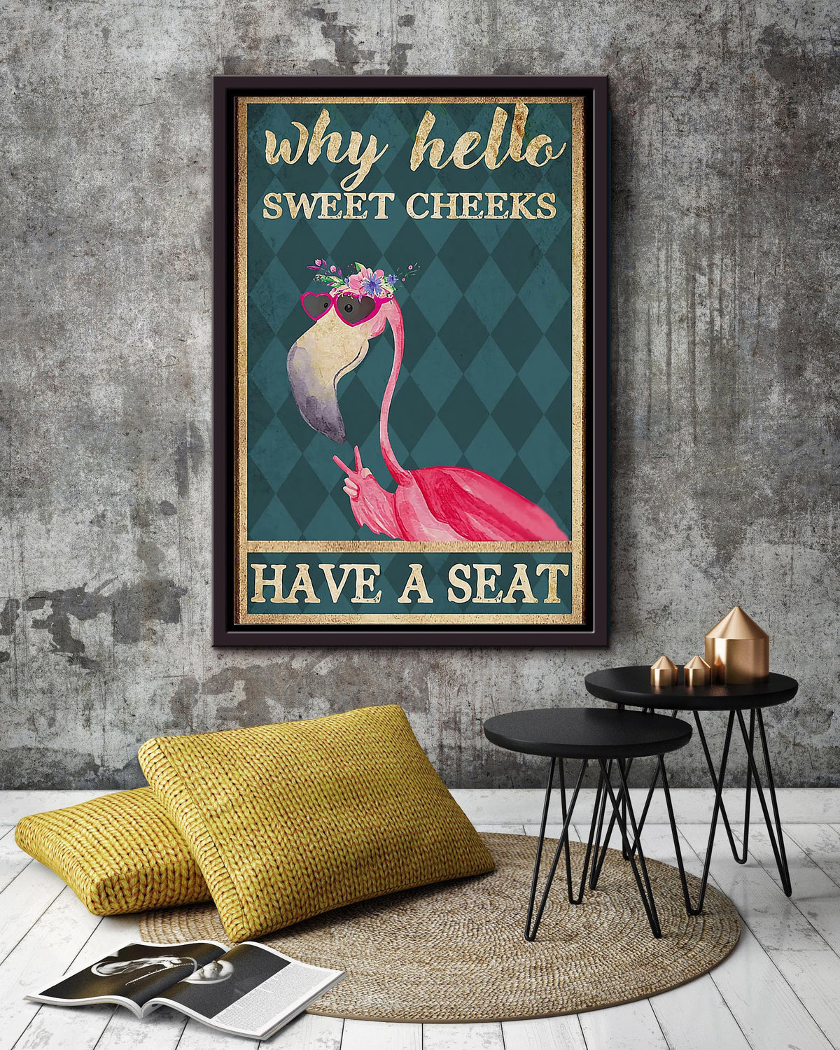 Flamingo Poster Why Hello Sweet Cheeks Have A Seat Poster Flamingo Bathroom Decor Funny Flamingo Wall Art Animal Lovers Print Nursery Decor Framed Canvas Framed Prints, Canvas