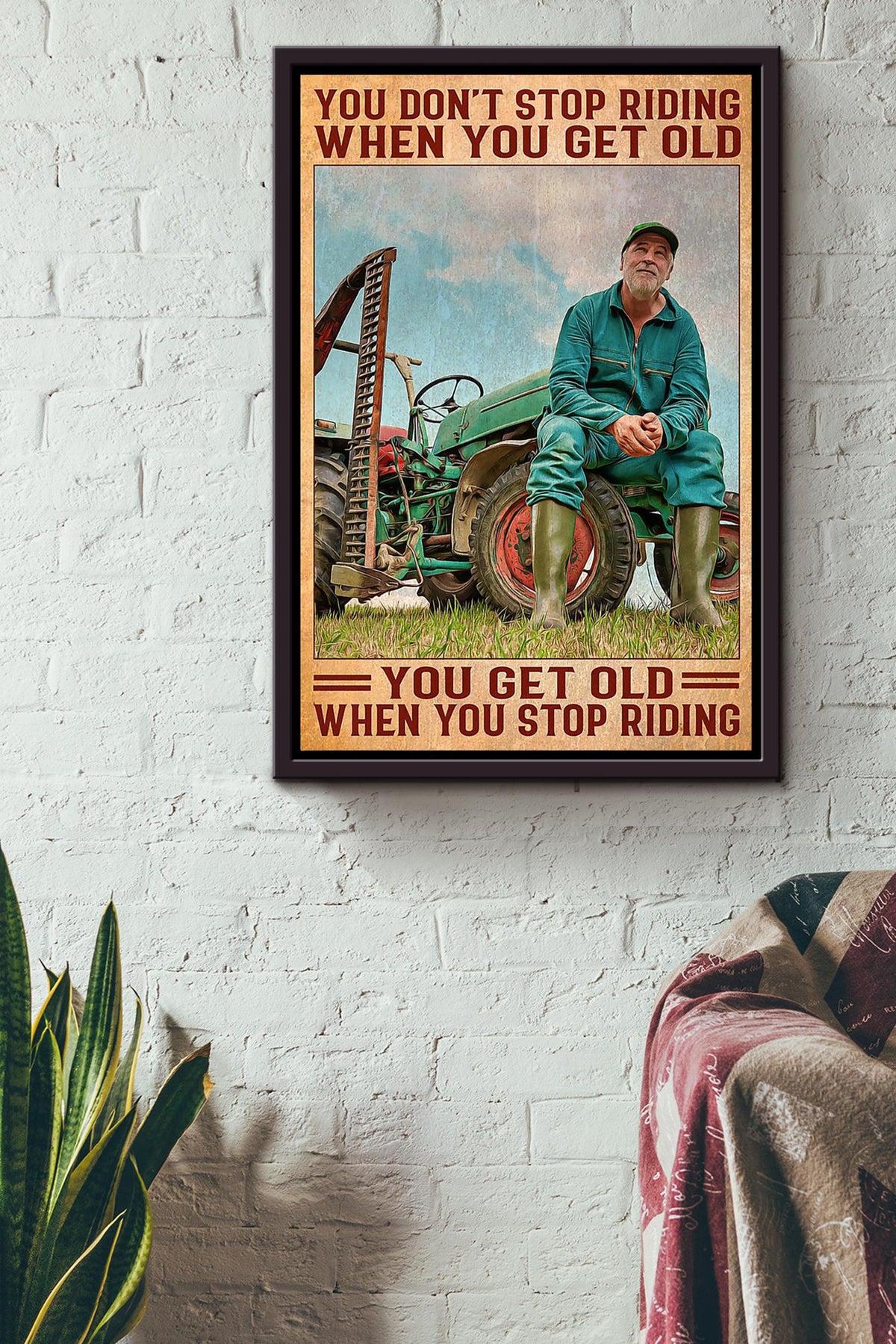 Farmer Don't Stop Riding Tractor Motivation Quote Gift For Farmer Framed Canvas