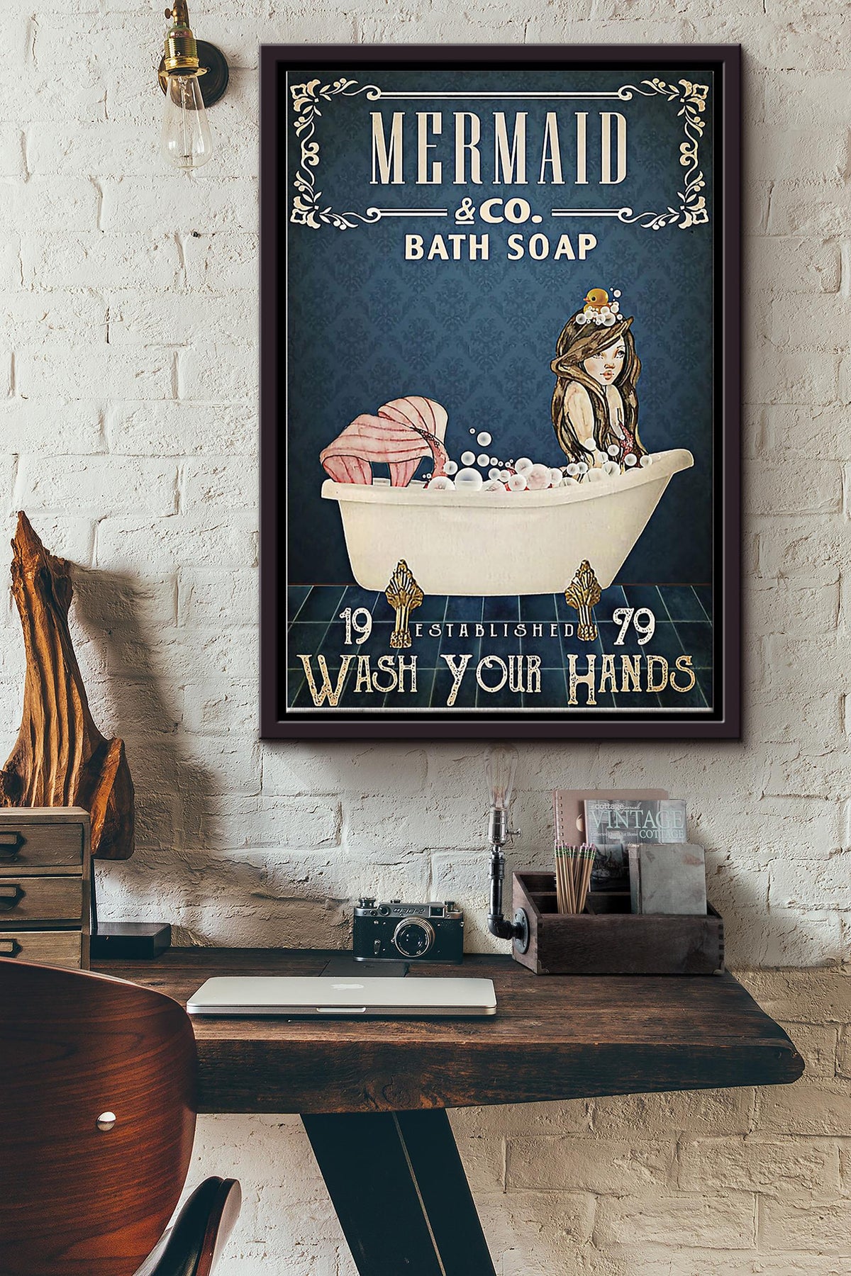 Mermaid In Bath Soap Wash Your Hands Poster Home Decor Wall Art Canvas Housewarming Birthday Gift For Girl Wife Girlfriend Bath Lover Bathroom Soap Lover Bathroom Decor Framed Matte Canvas Framed Prints, Canvas