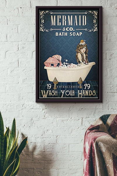 Mermaid In Bath Soap Wash Your Hands Poster Home Decor Wall Art Canvas Housewarming Birthday Gift For Girl Wife Girlfriend Bath Lover Bathroom Soap Lover Bathroom Decor Framed Matte Canvas Framed Prints, Canvas