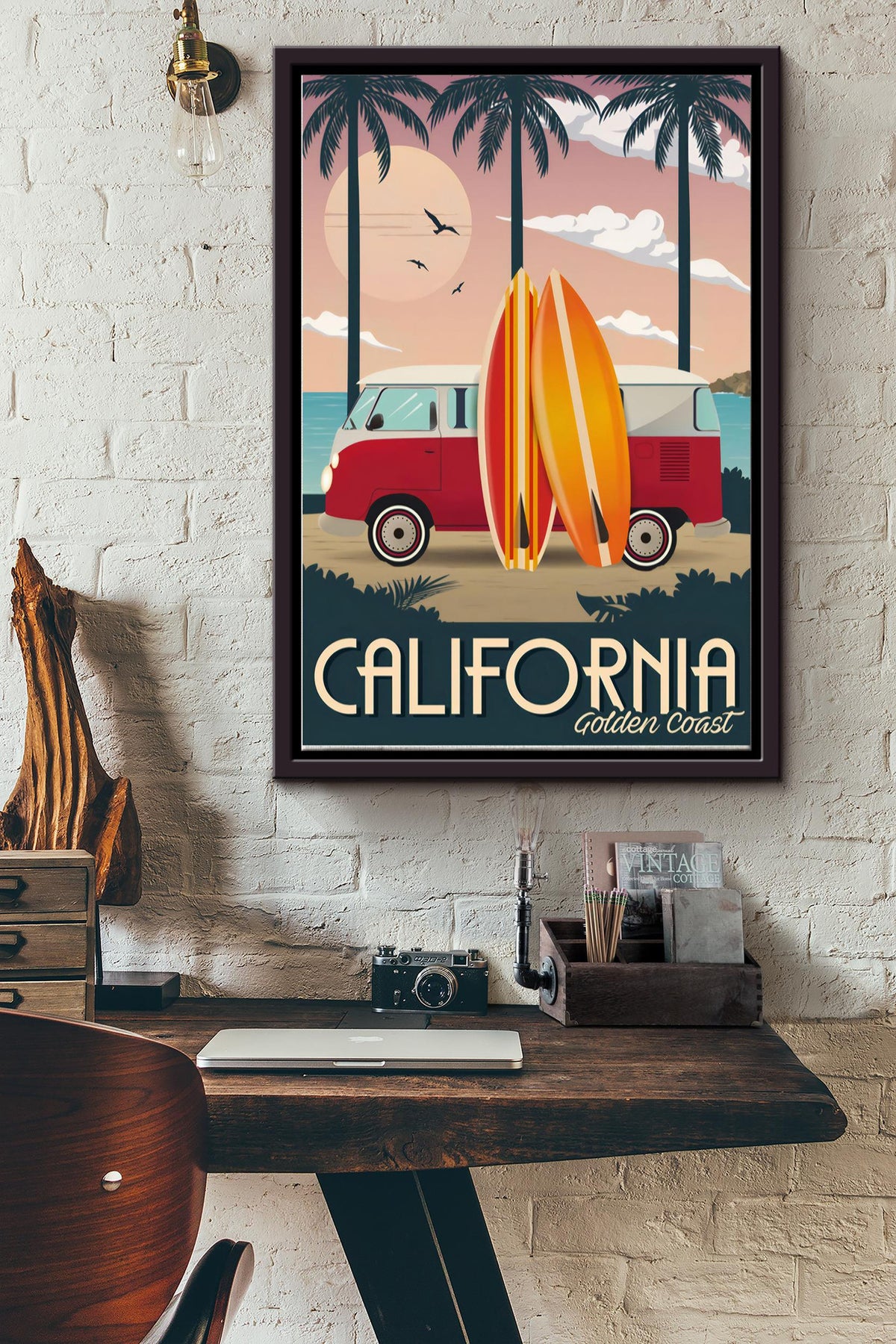 California Golden Coast Poster - Traveling Wall Art - Gift For Tourist Souvenir Traveling Lover Surfing Lover Framed Matte Canvas Framed Prints, Canvas