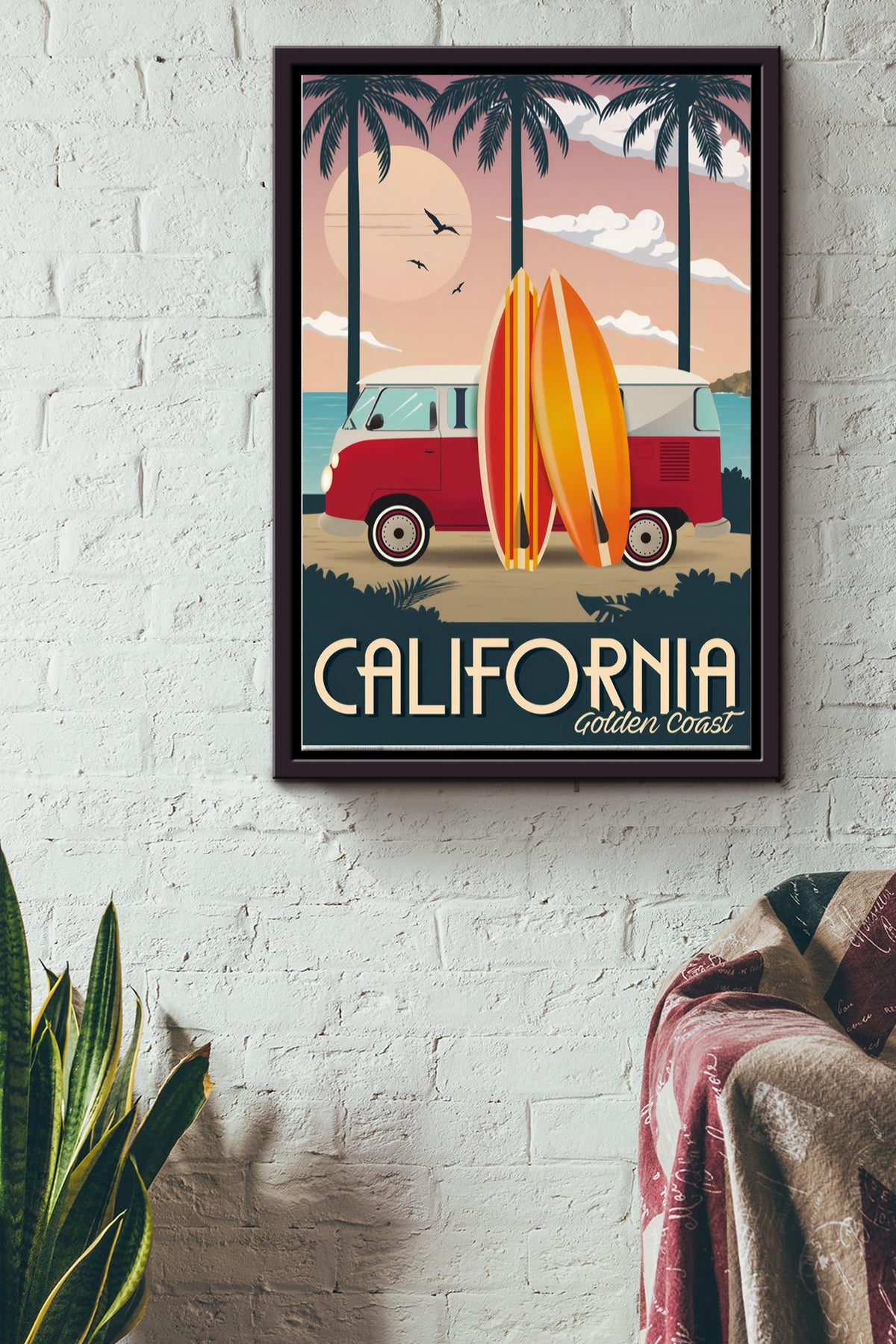 California Golden Coast Poster - Traveling Wall Art - Gift For Tourist Souvenir Traveling Lover Surfing Lover Framed Matte Canvas Framed Prints, Canvas