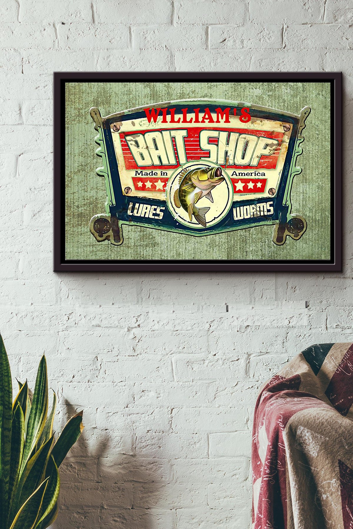 Fishing Bait Shop Vintage Poster n Framed Matte Canvas