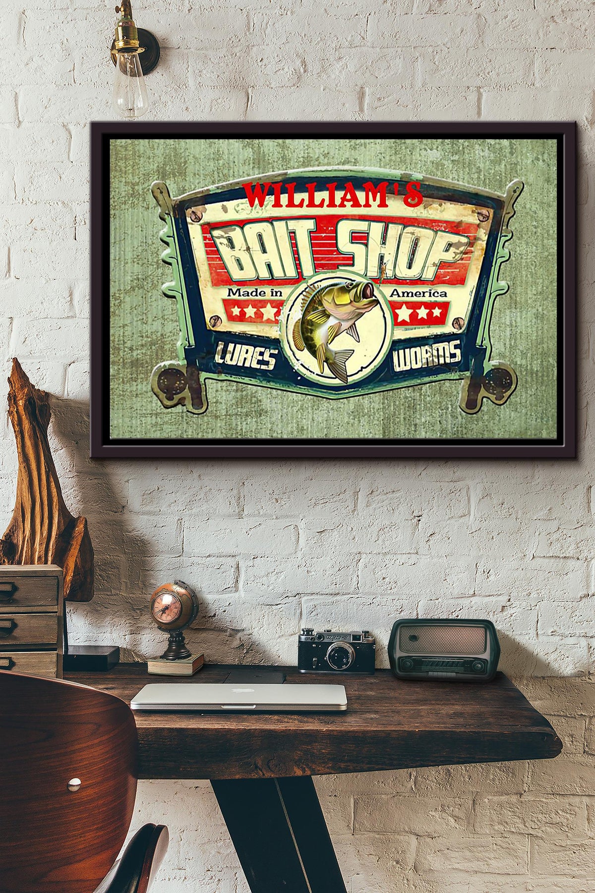 Fishing Bait Shop Vintage Poster n Framed Matte Canvas
