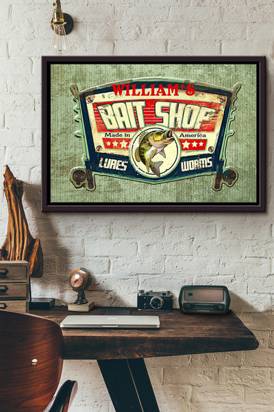 Fishing Bait Shop Vintage Poster n Framed Matte Canvas