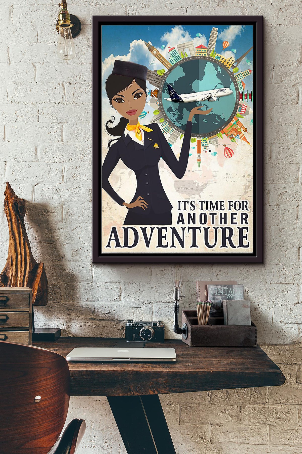 Its Time For Another Aventure Poster - Aviation Wall Art Canvas - Gift For Flight Attendants Female Traveling Lover Framed Matte Canvas Framed Prints, Canvas