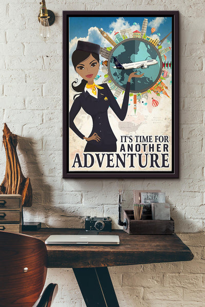 Its Time For Another Aventure Poster - Aviation Wall Art Canvas - Gift For Flight Attendants Female Traveling Lover Framed Matte Canvas Framed Prints, Canvas