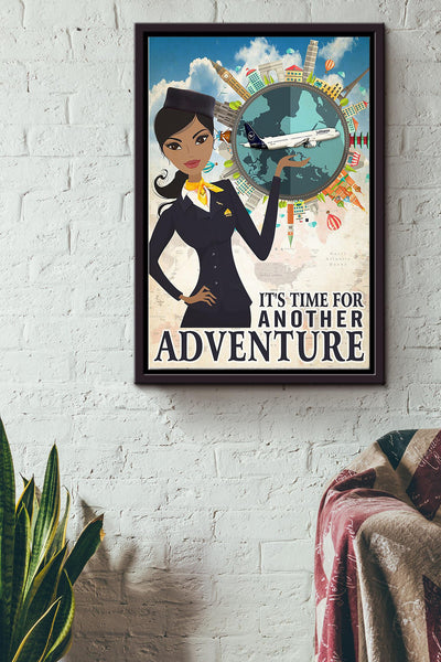 Its Time For Another Aventure Poster - Aviation Wall Art Canvas - Gift For Flight Attendants Female Traveling Lover Framed Matte Canvas Framed Prints, Canvas