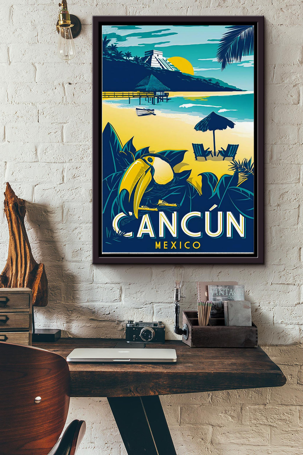 Cancun Mexico - Traveling Wall Art - Gift For Tourist Souvenir Traveling Lover Surfing Lover Beach Lover Framed Matte Canvas Framed Prints, Canvas