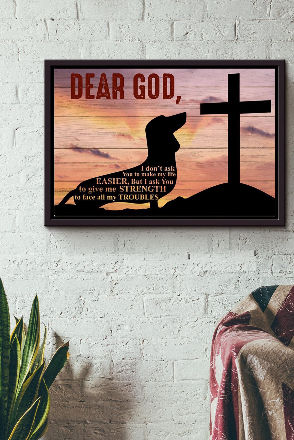 Dachshund Dear God Poster n Framed Matte Canvas