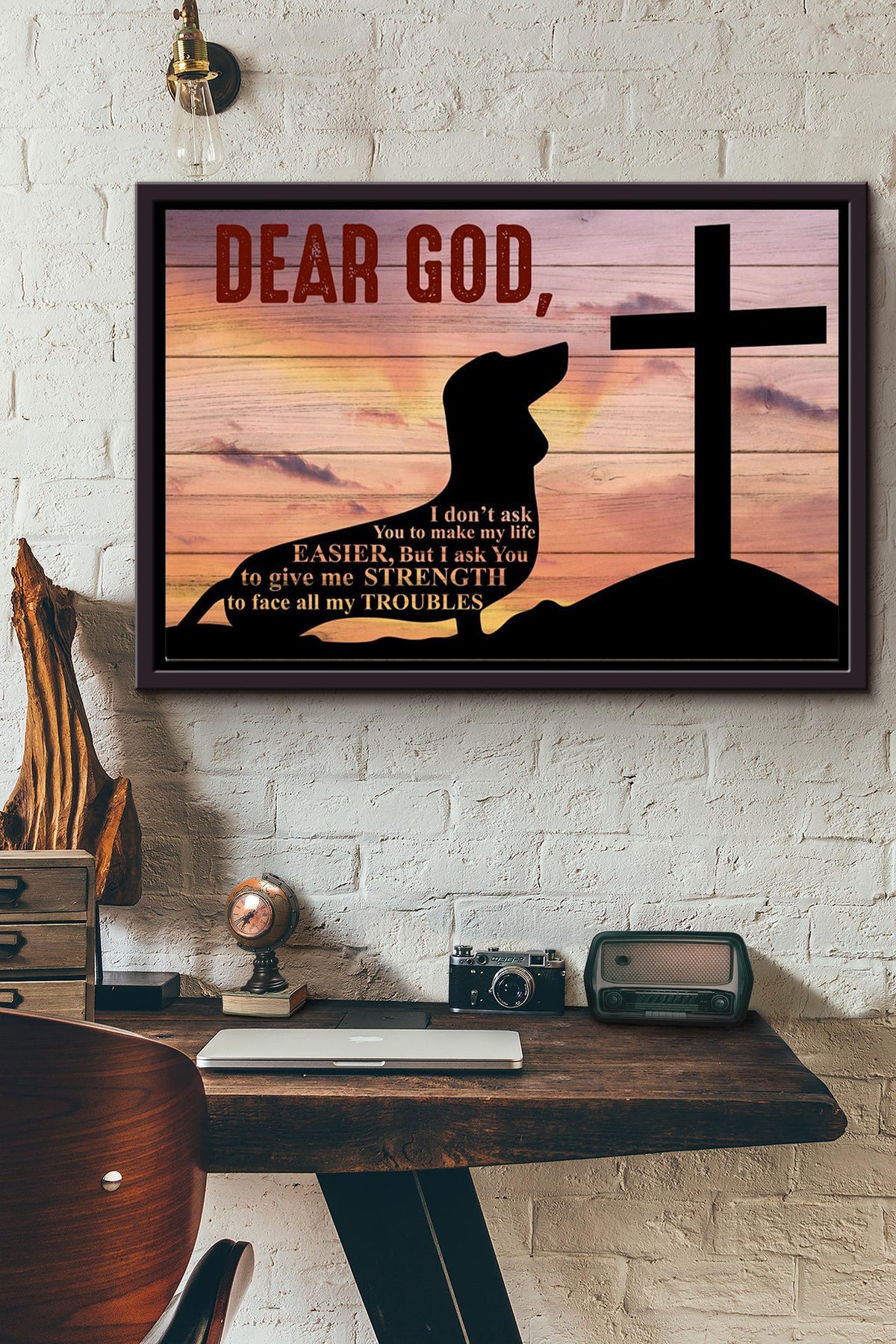 Dachshund Dear God Poster n Framed Matte Canvas