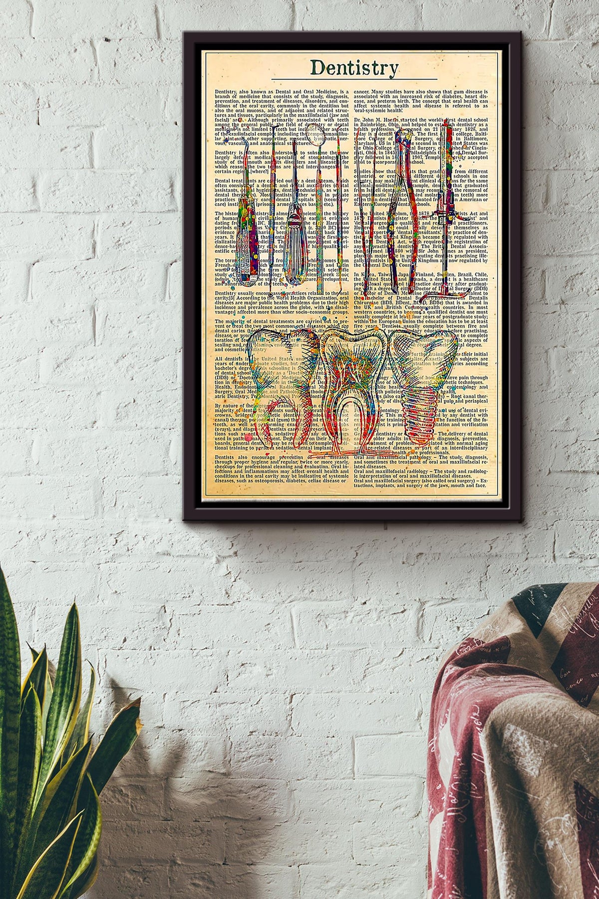 Dentistry Dentist Tool And Tooth Vintage Poster Framed Matte Canvas