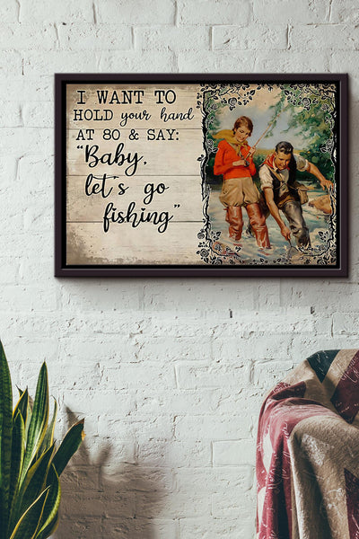 Baby Lets Go Fishing n Framed Matte Canvas