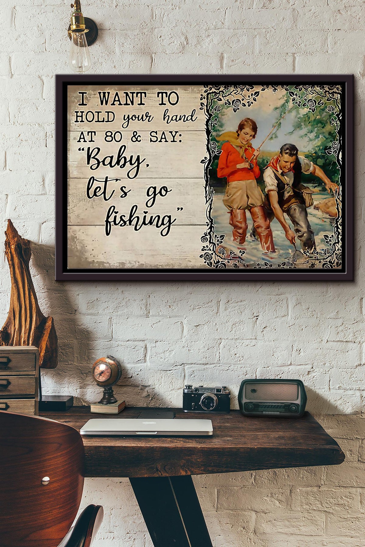 Baby Lets Go Fishing n Framed Matte Canvas