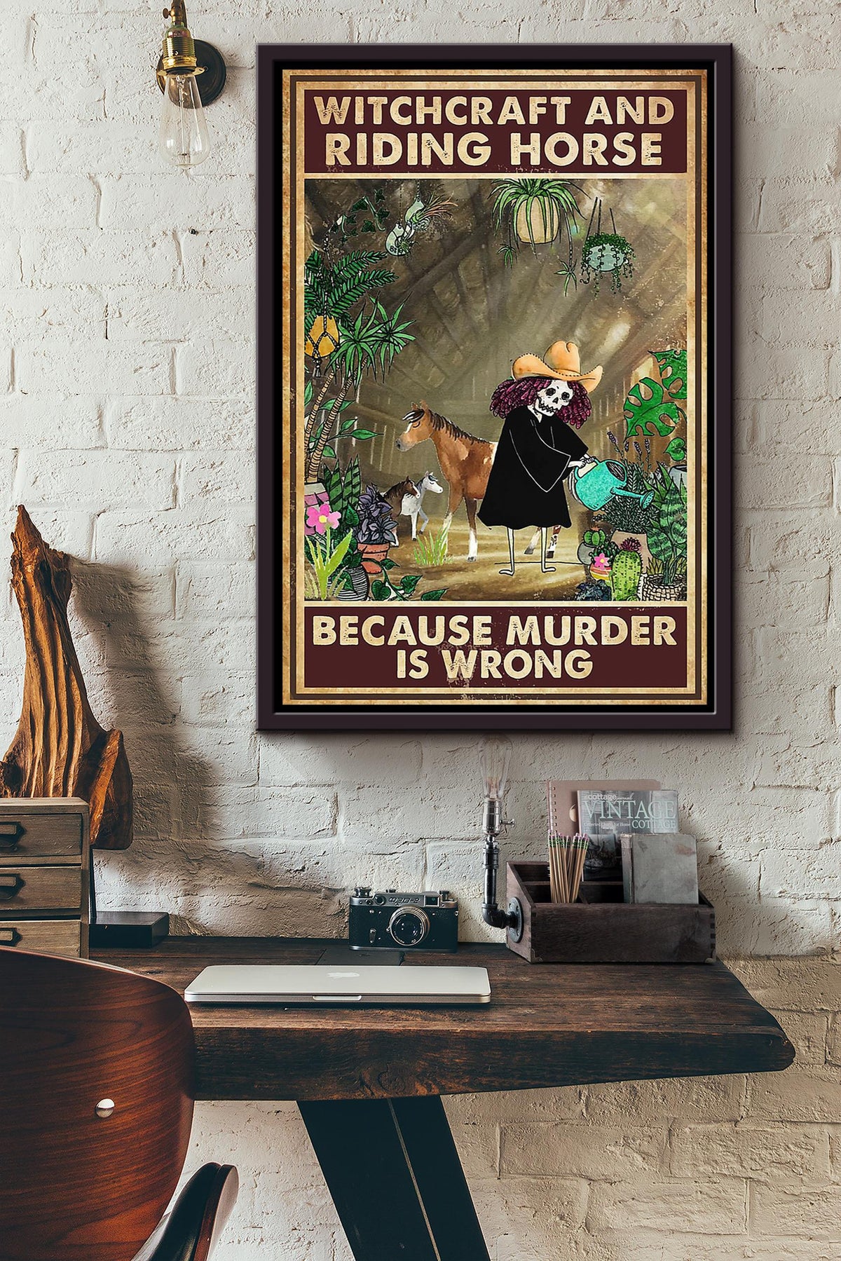 Cowgirl Witchcraft And Riding Horse Running Horse Wall Art Gift For Horse Lover Horseback Rider Cowboy Framed Canvas Framed Prints, Canvas