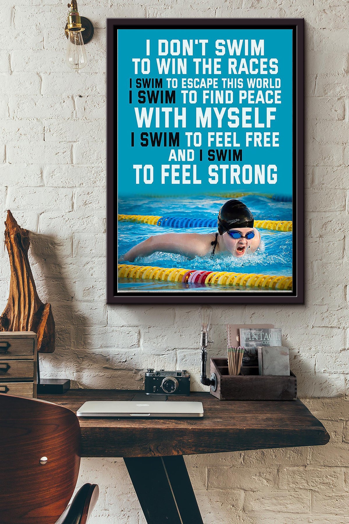 I Dont Swim To Win Races Poster - Sport Wall Art - Gift For Athletes Swimmer Water Sport Lover Framed Matte Canvas Framed Prints, Canvas