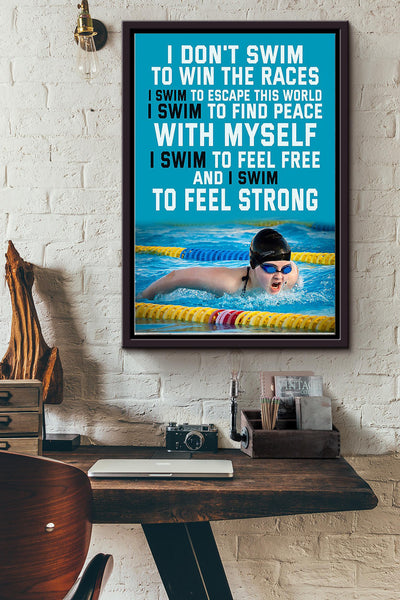 I Dont Swim To Win Races Poster - Sport Wall Art - Gift For Athletes Swimmer Water Sport Lover Framed Matte Canvas Framed Prints, Canvas