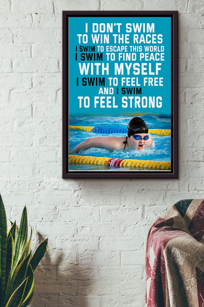 I Dont Swim To Win Races Poster - Sport Wall Art - Gift For Athletes Swimmer Water Sport Lover Framed Matte Canvas Framed Prints, Canvas