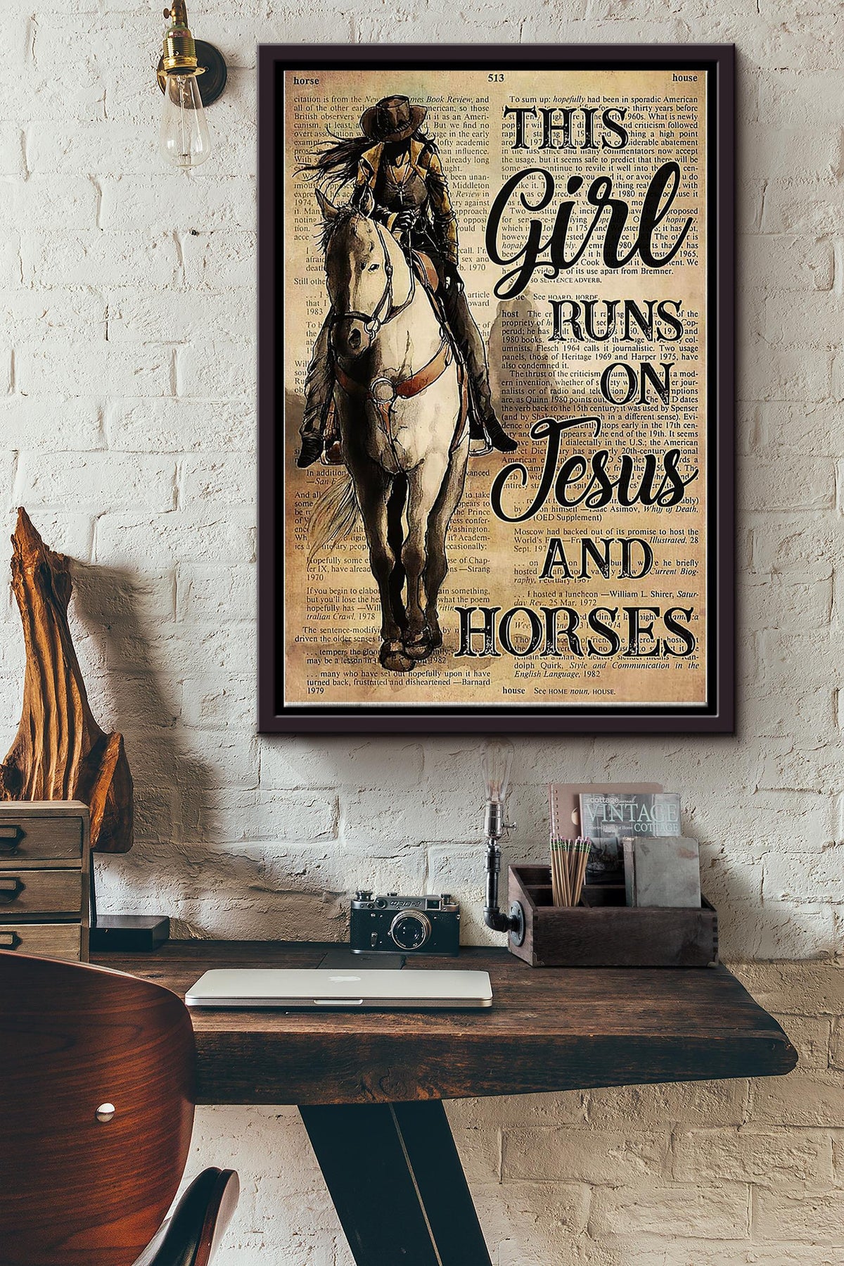 Horse This Girl Runs On Jesus Poster - Animal Wall Art - Gift For Horse Lover Horse Rider Cowboy Farmhouse Decor Framed Matte Canvas Framed Prints, Canvas