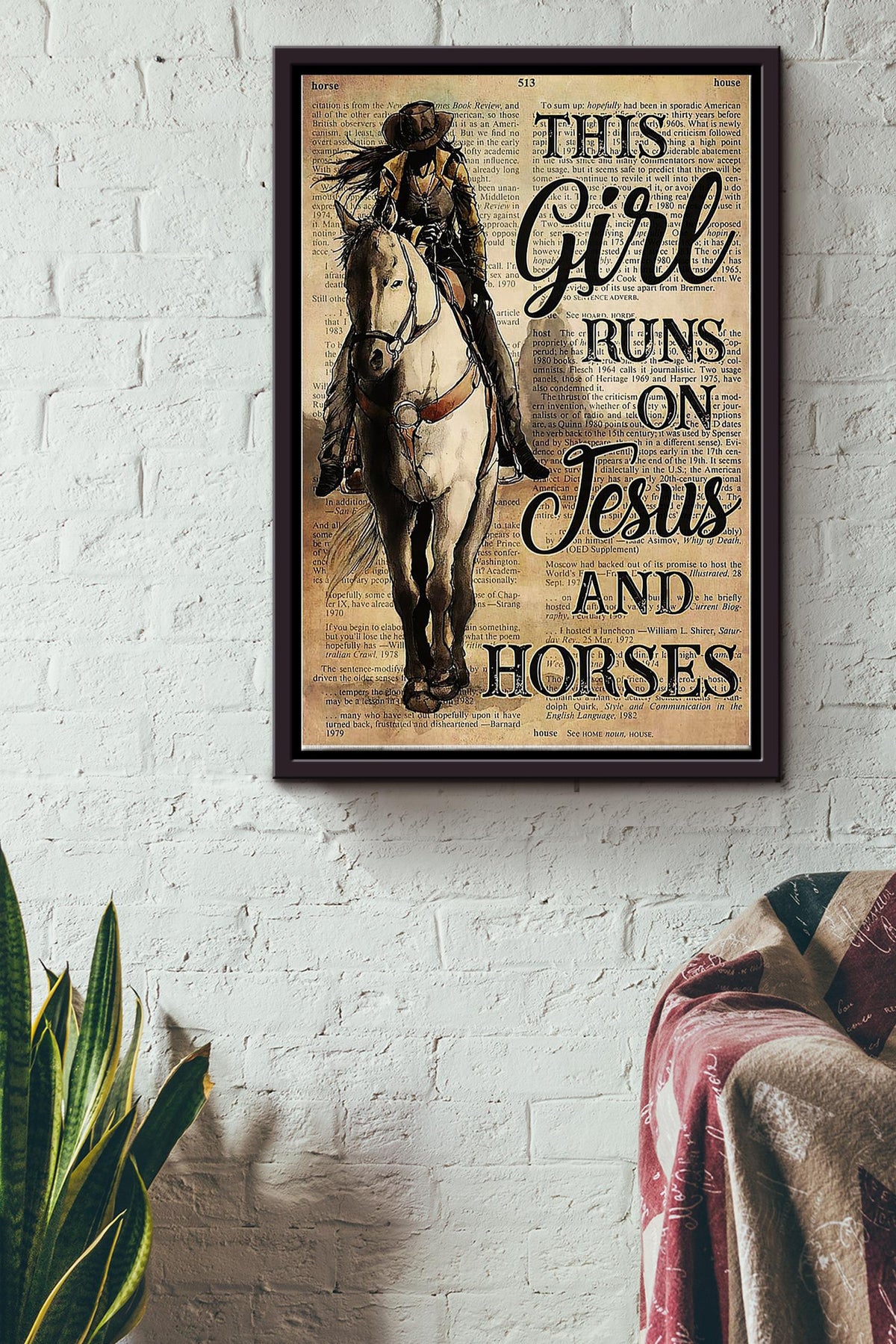 Horse This Girl Runs On Jesus Poster - Animal Wall Art - Gift For Horse Lover Horse Rider Cowboy Farmhouse Decor Framed Matte Canvas Framed Prints, Canvas
