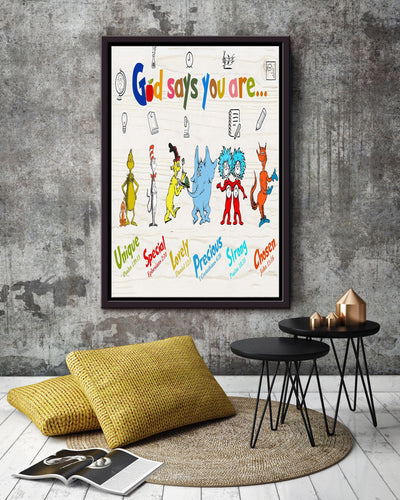 God Says You Are Motivation Quote Wall Art Cartoon Gift For Kid Children Bedroom Decor Framed Canvas Framed Prints, Canvas