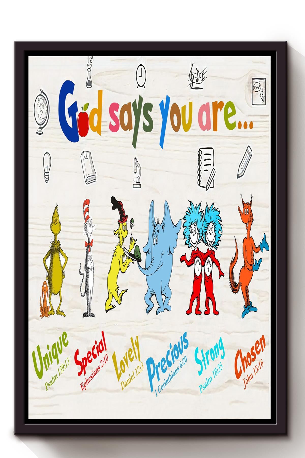 God Says You Are Motivation Quote Wall Art Cartoon Gift For Kid Children Bedroom Decor Framed Canvas Framed Prints, Canvas