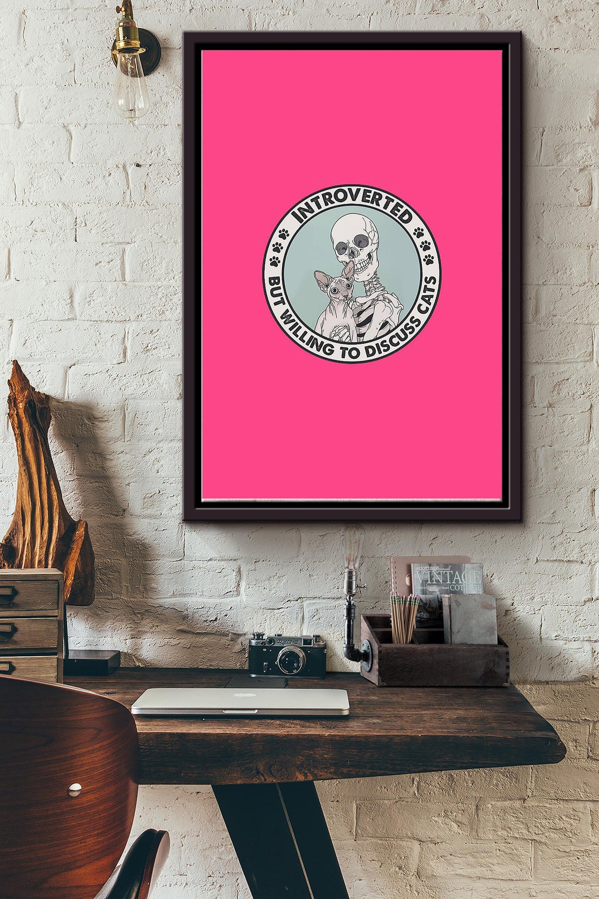 Introverted But Willing To Discuss Cats Sphinx And Skeleton Poster Framed Matte Canvas