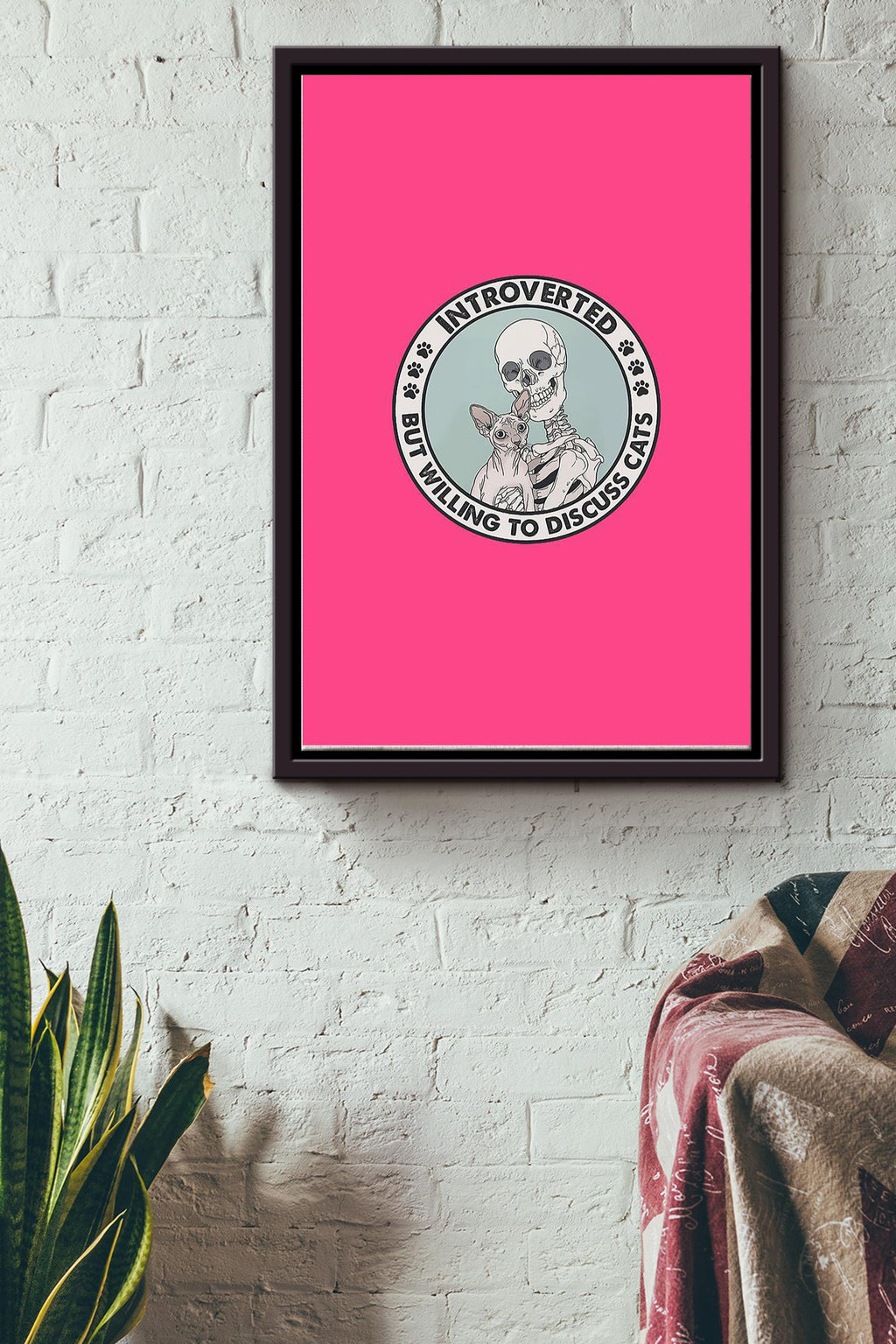 Introverted But Willing To Discuss Cats Sphinx And Skeleton Poster Framed Matte Canvas