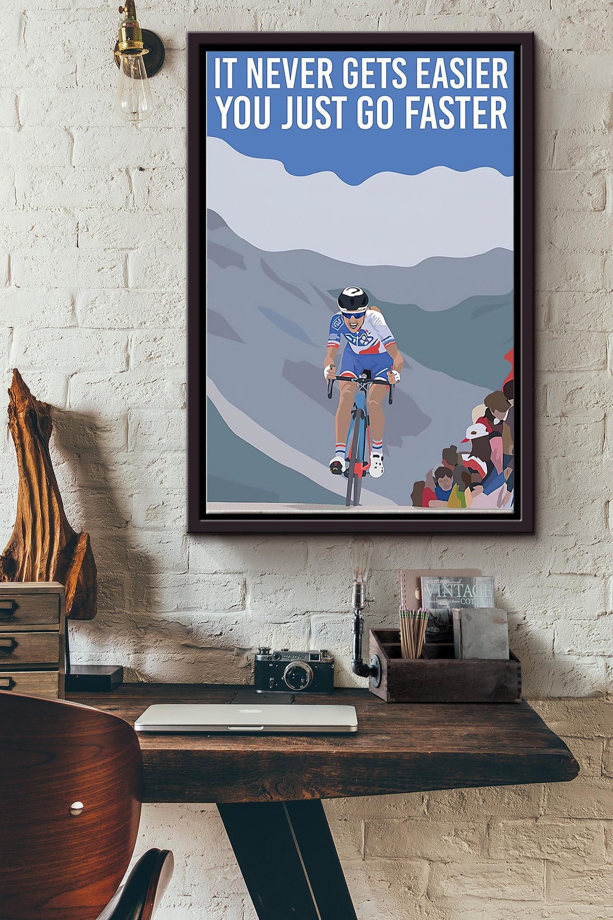 It Never Gets Easier You Just Go Faster Cycling Poster Framed Matte Canvas
