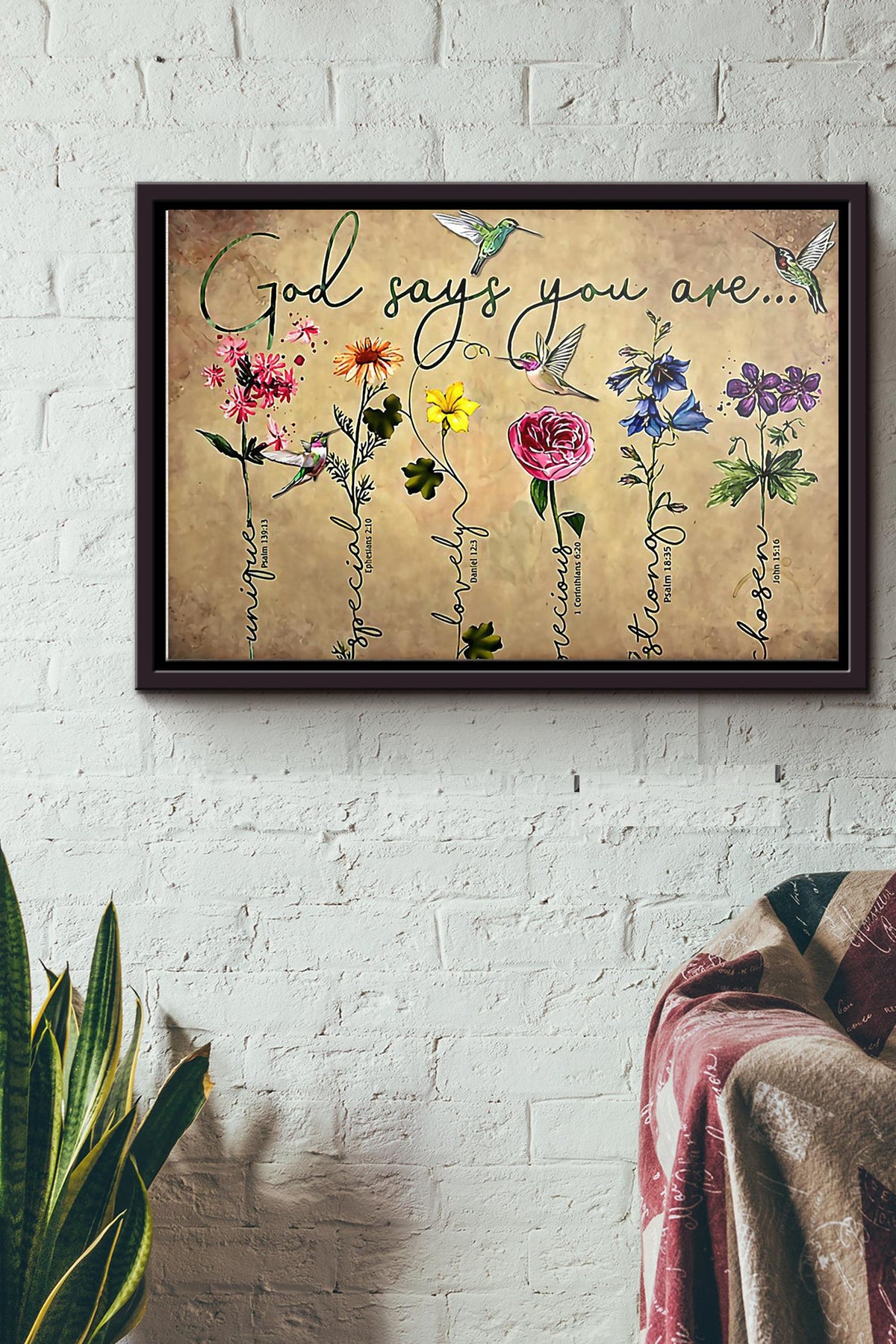 Flowers God Says You Are Unique Special Lovely Poster n Framed Matte Canvas